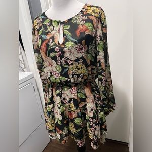 Code x Mode long sleeve black floral dress